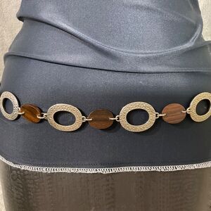 Silver Metal wood ? Belt Hippie Mod Chain tassel Hip Statement Chunky Boho OS